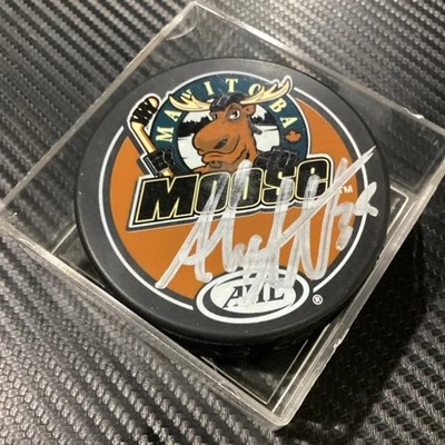 Alex Auld Signed Autographed Black Hockey Puck Manitoba Moose AHL Canucks GTP EX - Image 1 of 4