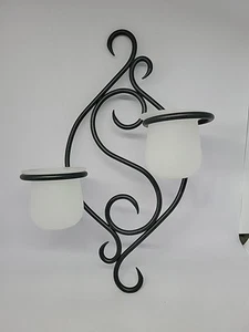 Neu im Karton Partylite schwarz Schmiedeeisen & Milchglas Scroll Wandleuchte - Bild 1 von 6