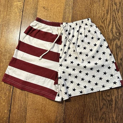 Pantalones Cortos de Gimnasio de Algodón Bandera Americana Años 90 De Colección Cordón Estrellas Rayas Medianos Foto 1 de 4