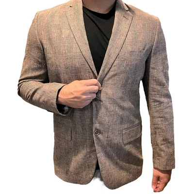 Size Medium/L? Mens Sports Coat Blazer Tasso Elba Linen Cotton Glen Plaid Gray - Image 1 of 4