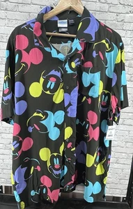 Camicia DISNEY MICKEY & FRIENDS nera con bottoni XXL stampa viso neon nuova con etichetta - Foto 1 di 10