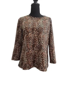 Top J McLaughlin Estampado Animal Mujer Talla XL Marrón Leopardo Manga 3/4 Catalina - Imagen 1 de 7