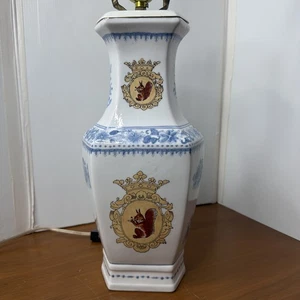 Hand Painted French Porcelain Coat of Arms Squirrel Lamp Cottage Core - Picture 1 of 24