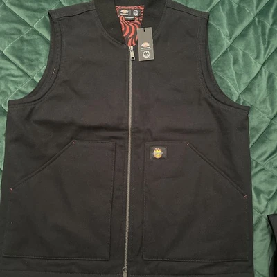Chaleco Dickies X Spitfire Para Hombres Pequeño Negro Pato Lona Monopatín Acolchado Forrado Foto 1 de 4