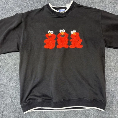 Vintage Sesame Street Sweatshirt Women Large Black Crew Neck Sweater Elmo Y2K - Image 1 of 4