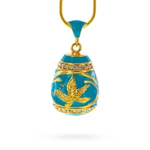 Aquamarine Enamel Gold Bird Royal Egg Pendant Necklace - Picture 1 of 4