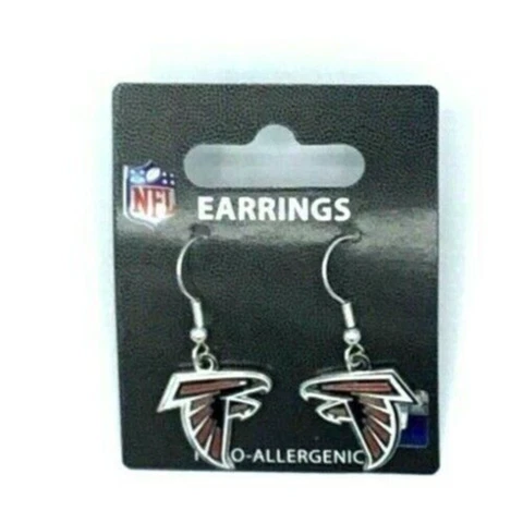 Atlanta Falcons NFL Logo Silver Dangler Earrings Hypo-Allergenic Cover