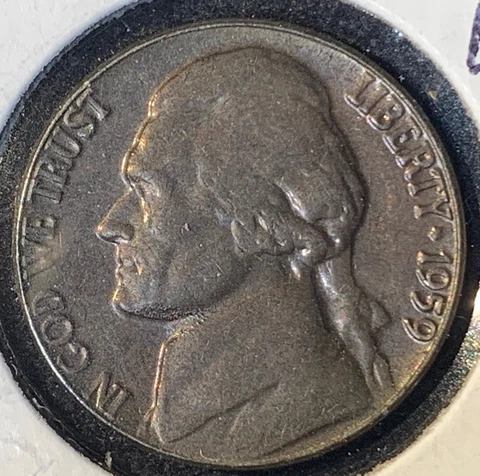 1959 Jefferson Nickel BU Coin Black Beauty Annealed Dies Mint Error Cover