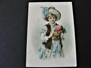 Beautiful Girl with Flowers -Victorian Ephemera 1800s Trade Card. - Picture 1 of 2