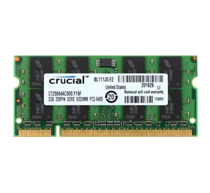 Crucial 2GB 2 GB DDR2 800Mhz PC2-6400S 200pin SO-DIMM Laptop RAM Memory PC6400& - Picture 1 of 9