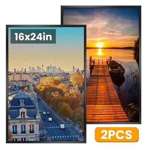 2 Picture Frames Wall Mounted Photo Art Display Aluminum Frame Home Office Decor - Picture 1 of 19