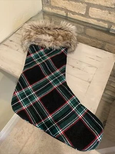 NUEVO Pottery Barn Tartán Cuadros Nottingham Verde Piel Sintética Medias de Navidad - Imagen 1 de 2