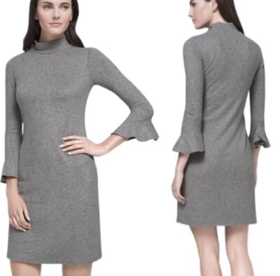 Nuevo con etiquetas Vestido Cambio Casa Blanca Mercado Negro Talla L Gris Jaspeado Mangas con Volantes Foto 1 de 4