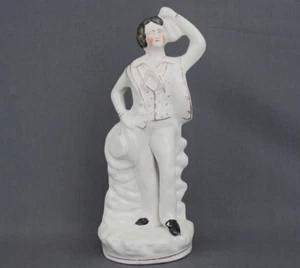Antik 1850er flacher Rücken Staffordshire figuraler Mann in festlicher Kleidung Keramik #12 - Bild 1 von 14