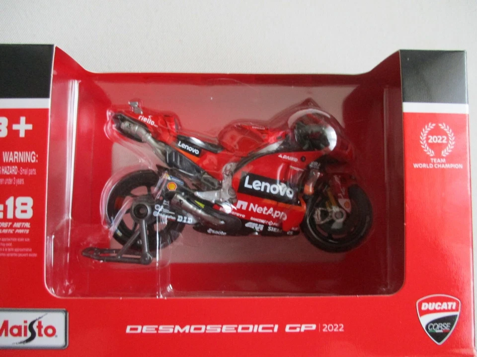 DUCATI DESMOSEDICI BAGNAIA Modèle 1/18 11Cm Moto Gp 2022 Pilote Nr 63 Maisto