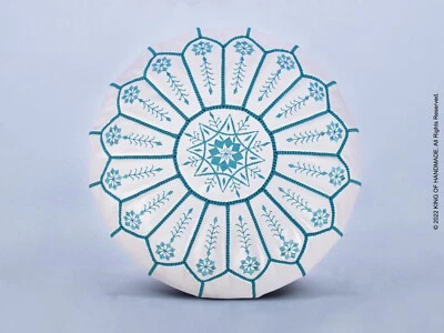 Moroccan Leather Foot Stool Ottoman, Handmade Moroccan Pouf, Leather furniture - Image 1 of 4