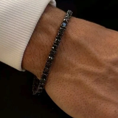 Brazalete de tenis de diamantes negros naturales de 8 quilates para hombre redondo de oro negro de 14 k de 7,5"  Foto 1 de 2