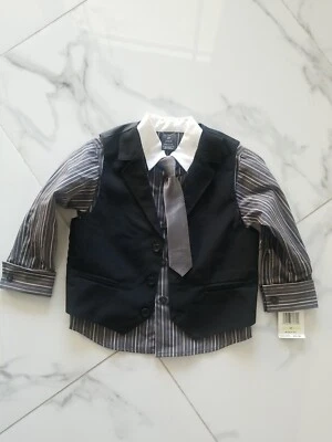 Sean John size 4T Boys Dress Shirt, Tie and Vest Set, Black, White, Gray, NWT - Image 1 of 4