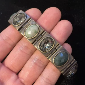 Dyberg Kern Multi Gemstone Cabochon Crystal Link Bracelet Brass Metal 8" F7 - Picture 1 of 6