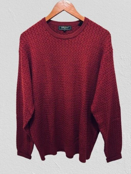 Bobby Jones Crewneck Cable Knit Merino Wool Pullover in Burgundy Size Med - Imagem 1 de 4