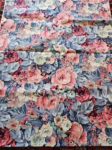 Vintage VIP Cranston Pink Rose Blue quilt Floral Flowers Cotton Fabric 55 x 44 - Picture 1 of 6