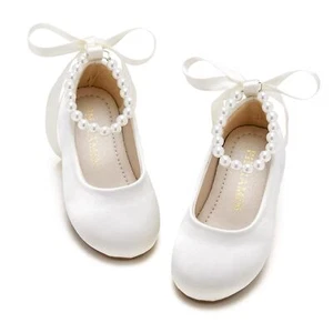 Toddler Flower Girl Satin Ivory White Dress Shoes - Little Girl Ballet Flats ... - Picture 1 of 7