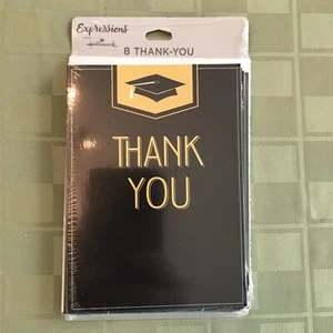 Hallmark Abschluss Dankeskarten 8 Karten Abschluss Hut schwarz gold innen leer NEU - Bild 1 von 5