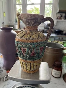 MID-CENTURY LAVA GLAZE, GEOMETRIC DESIGN Italy HANDLED PITCHER BITOSSI STYLE - Picture 1 of 11
