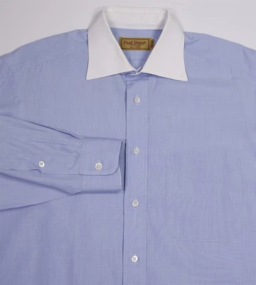 Paul Stuart Solid Light Blue White Collar Slim Dress Shirt (39) 15.5-32 - Image 1 of 4