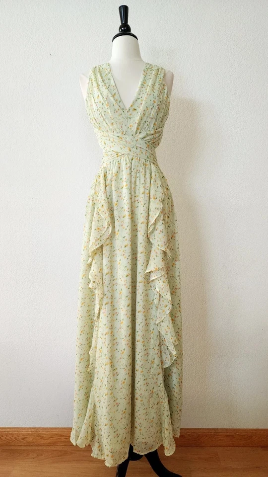 Nuevo Maxi Vestido Anthro Talla Pequeña Floral Verde Coqueta Con Cordones Baile de graduación Formal Foto 1 de 4