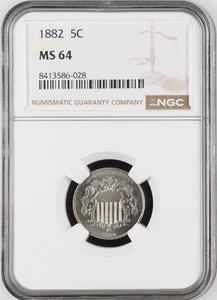 :1882 5C SHIELD NICKEL TYPE II NEAR-GEM MS-64 RARITY R4 353/248 HIGHEST GRADES - Picture 1 of 2