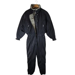 Women's Vtg Nevica Recco XPS 18 Black & Metallic Ski Snow Suit Jumpsuit Size 12 - Foto 1 di 21