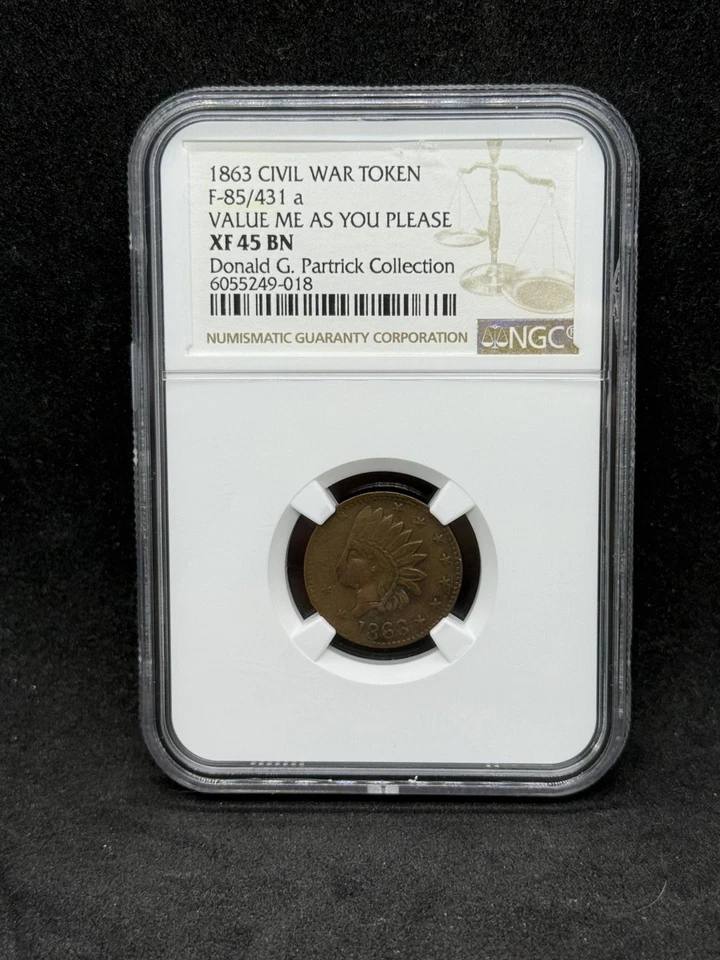 Value Me As You Pleas Spelling Error Patriotic Civil War Token R7 Primitive NGC - Image 1 of 4
