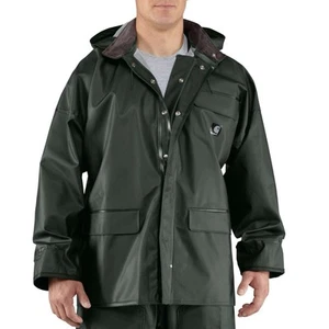 Carhartt MENS MEDIUM Surrey Bib Overalls/ Rain Coat w/ Hood PVC Waterproof Green - Picture 1 of 24