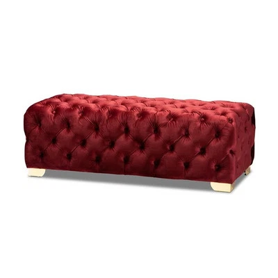 Baxton Studio Avara Modern Tufted Velvet Ottoman in Burgundy and Gold - Image 1 of 4