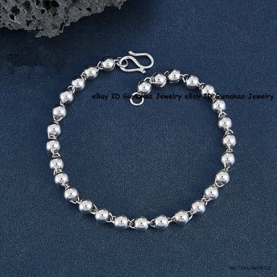 Pure Platinum 950 Chain Men Women 4.9mm Glossy Round Beads Bracelet 9.5g 7.1inch - Image 1 of 3