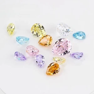 Pear Ice Flower Cut Synthetic CZ 9A Loose Stones - High Carbon Diamond Melange - Picture 1 of 21
