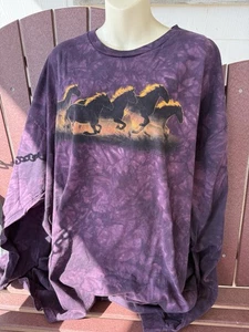 The Mountain Tee Shirt Mens 3XL Purple Tie dye Heard herd F Horses Long Sleeve! - Picture 1 of 9