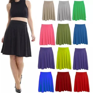 New Womens Short Skater Skirt Ladies Plus size Plain Flared Elastic Waist 8-26 - Picture 1 of 2