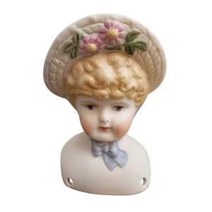 Vintage handbemalte Biskuit Puppe Büste Kopf Sunbonnet Sue Haube - Bild 1 von 7