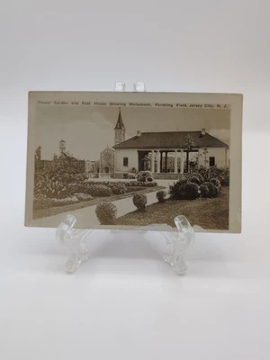 Postcard Jersey City NJ Pershing Field Monument Flower Gardens and Rest House - Image 1 of 2