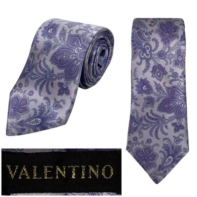 "Corbata Valentino Paisley Púrpura 100% Seda Hecha en Italia Diseñador Lujo 60"" Usada en Excelente Condición" Foto 1 de 4