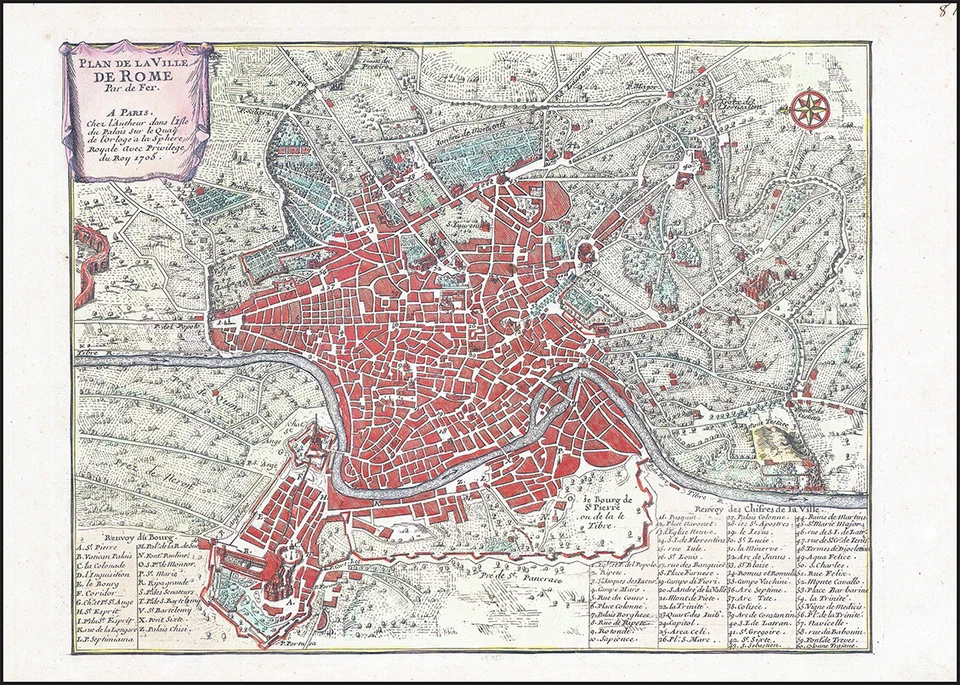1705 PLAN DE LA VILLE DDE ROME Par de Fer Antique City Plan Italy (LM56) - Image 1 of 1