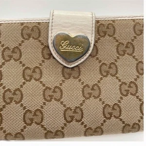 Genuine GUCCI Gucci heart mark striped canvas white long wallet - Picture 1 of 6