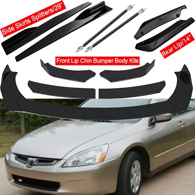 8PCS For Honda Accord 1998 Black Front Bumper Lip Spoiler+Splitter Side+Skirts Foto 1 de 4
