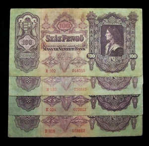 4 pcs x Hungary 100 Pengo Banknotes-1930s series-paper money currency - Picture 1 of 2