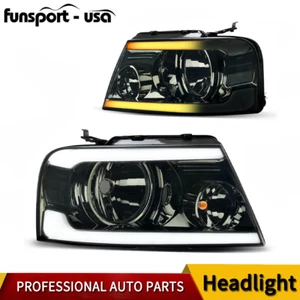 Smoke Lens LED DRL Headlights for 04-08 Ford F-150 F150 Sequential Turn Signal - Picture 1 of 6