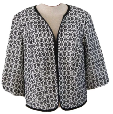 Blazer LANE BRYANT Mujer Talla 14 Blanco Negro Floral Bordado Manga 3/4 Algodón Foto 1 de 4