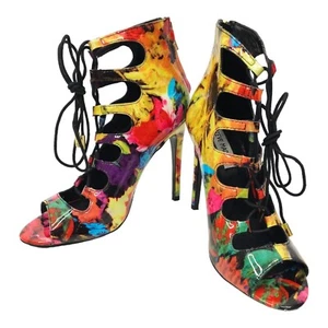 Steve Madden Cythiaa Multi Floral Lace Up Stiletto Heels Womens Size 8 Peep Toe - Picture 1 of 10