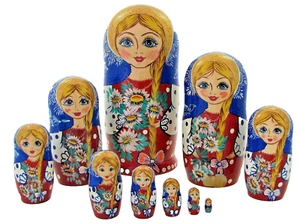 10 Poupées russes H27 peint main signé Matriochka Nested Doll Matrioshka Gigogne - Imagen 1 de 4